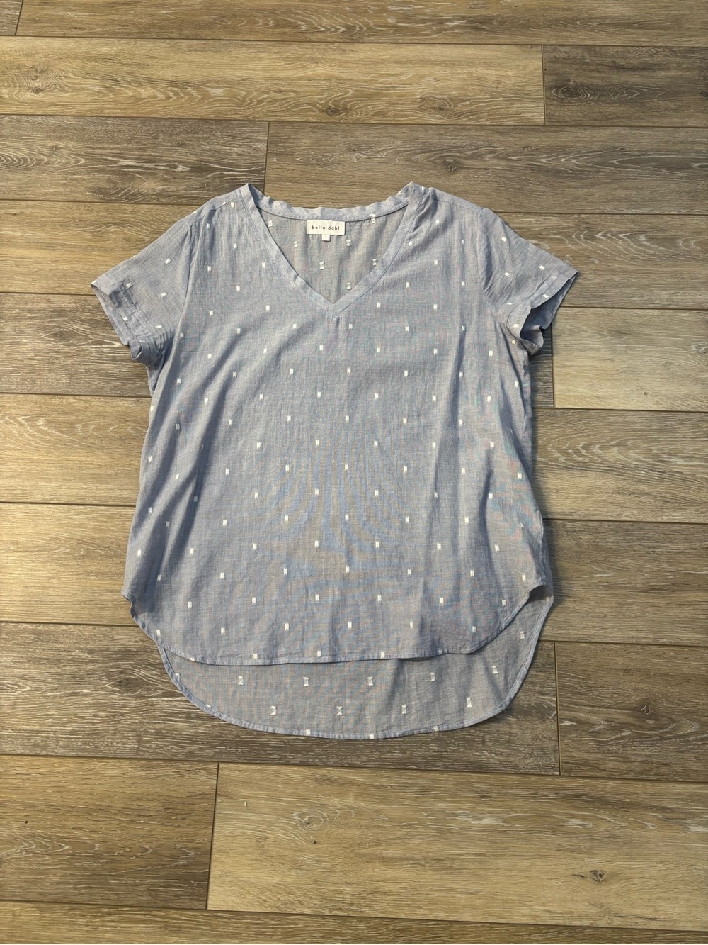 Bella Dahl Top Sz L Blue Embroidered Cotton Lightweight Coastal Beach Summer